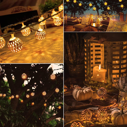 Skanto | Moroccan Waterproof Solar String Lights, 12m, 100 LED Bulbs, 8m