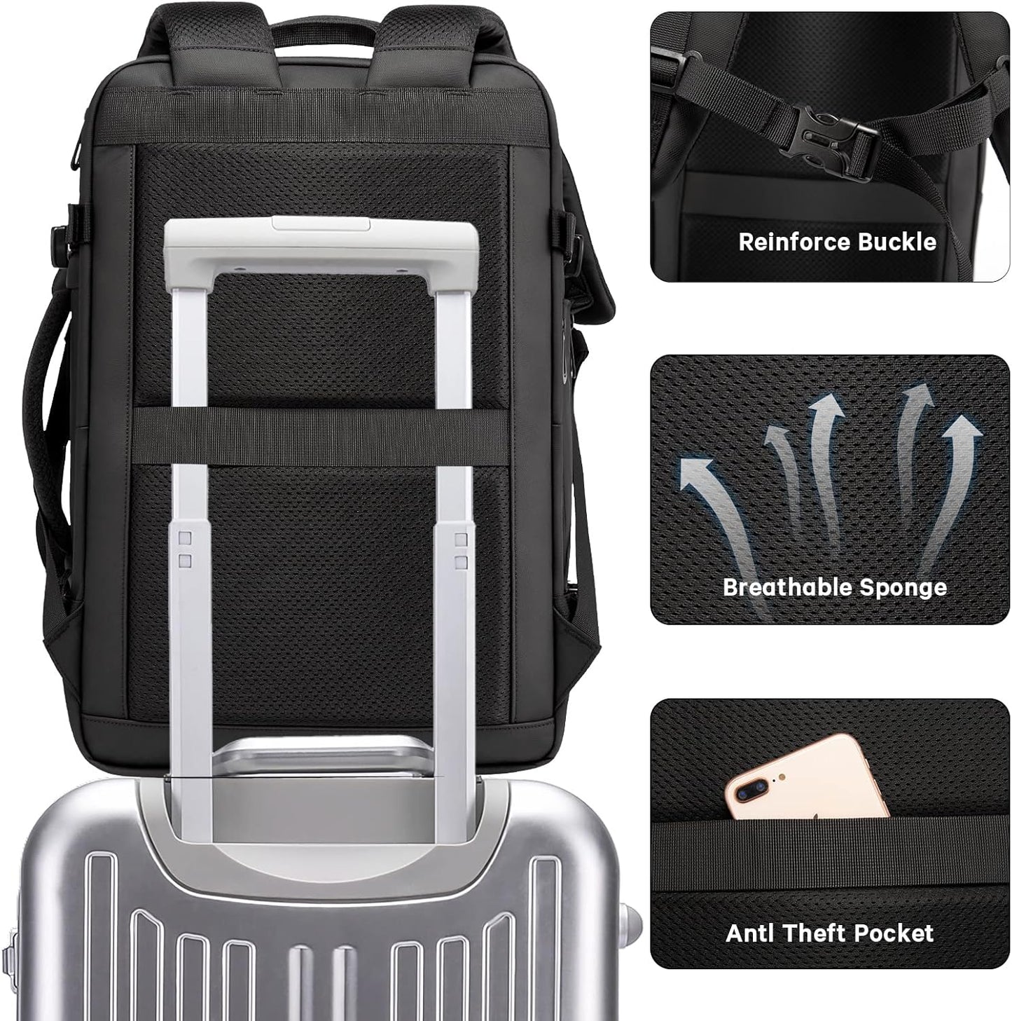 Expandable 26-45L waterproof travel backpack with laptop compartment & duffle carry | Karnz