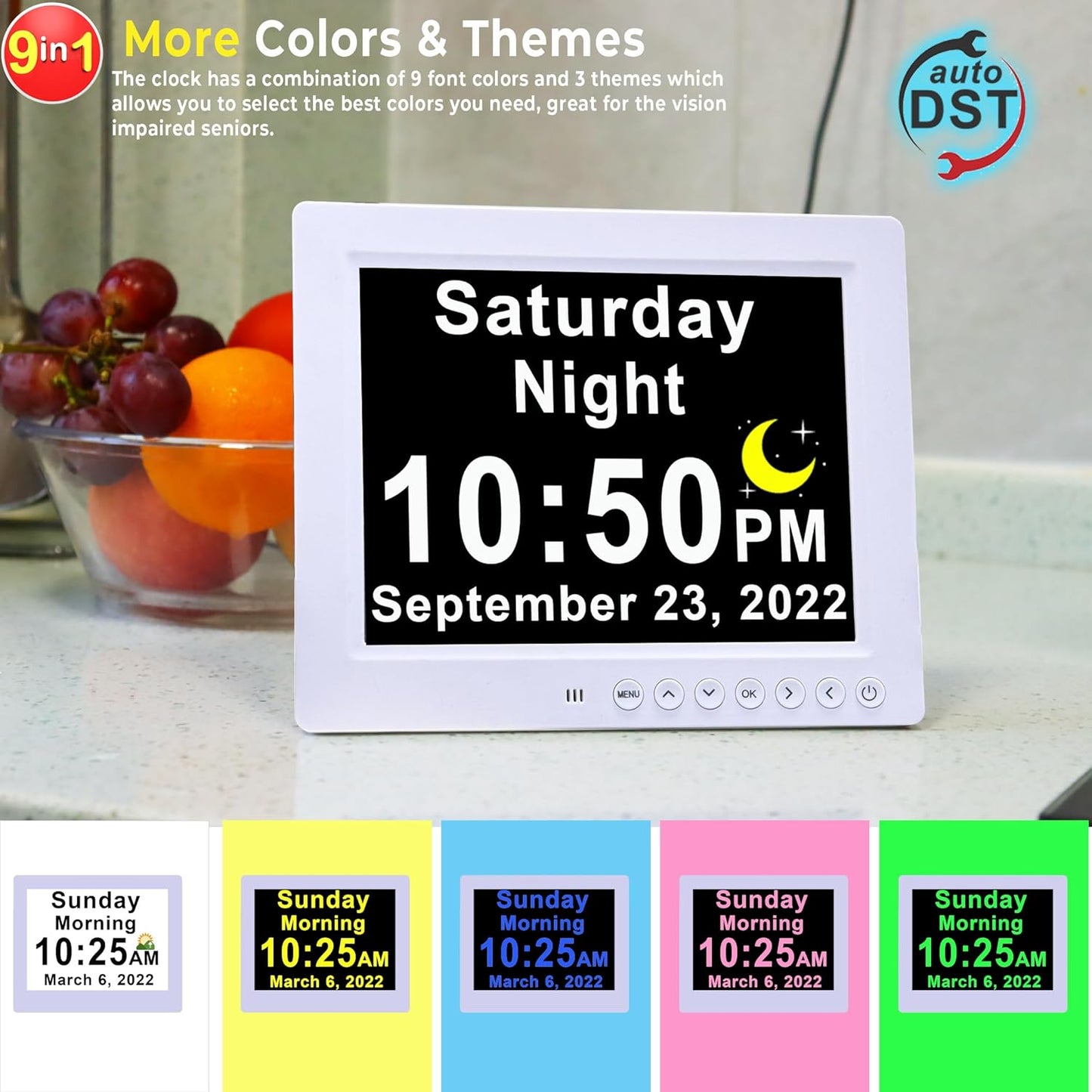 BowLift | 11.5-Inch Digital Calendar Day Clock with 19 Reminders – Claryon