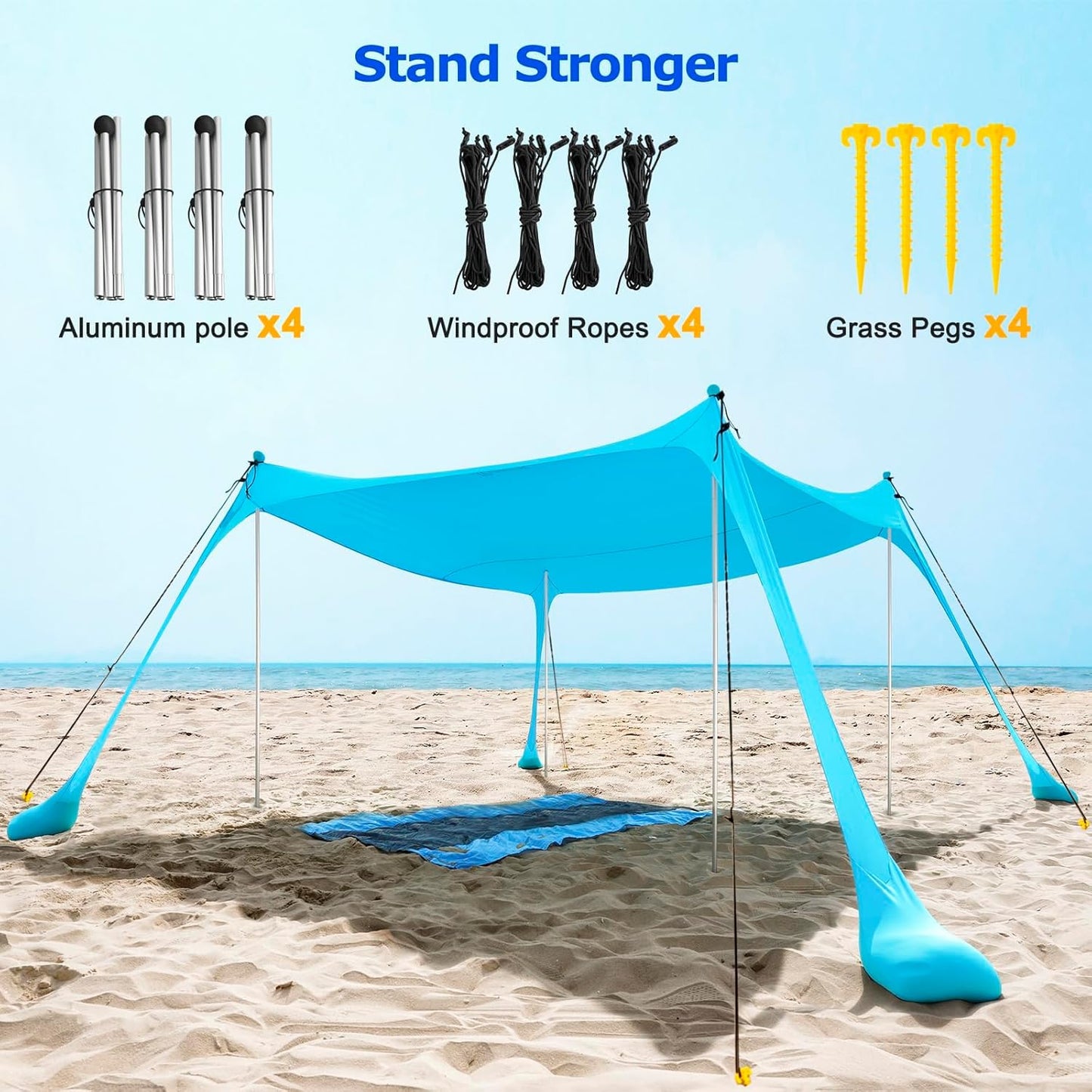 BowLift | UPF50+ Family Beach Tent with Aluminium Poles and Sand Anchors