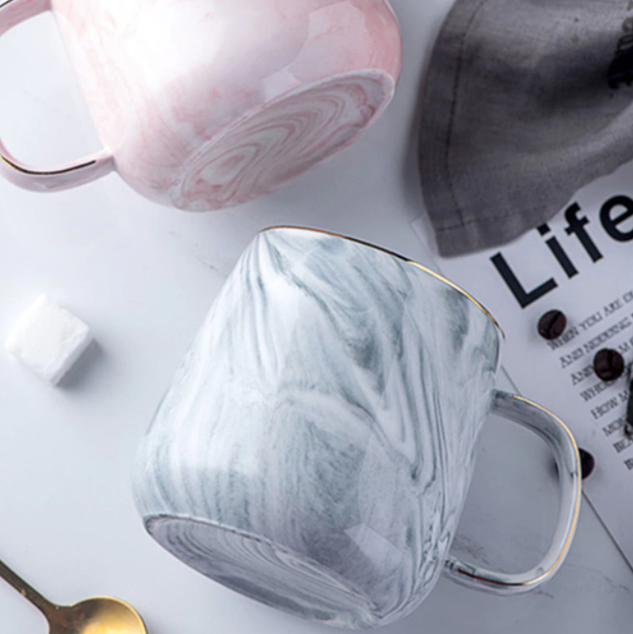 BowLift | Marble Ceramic Mug with Gold Inlay Handle Dishwasher Safe