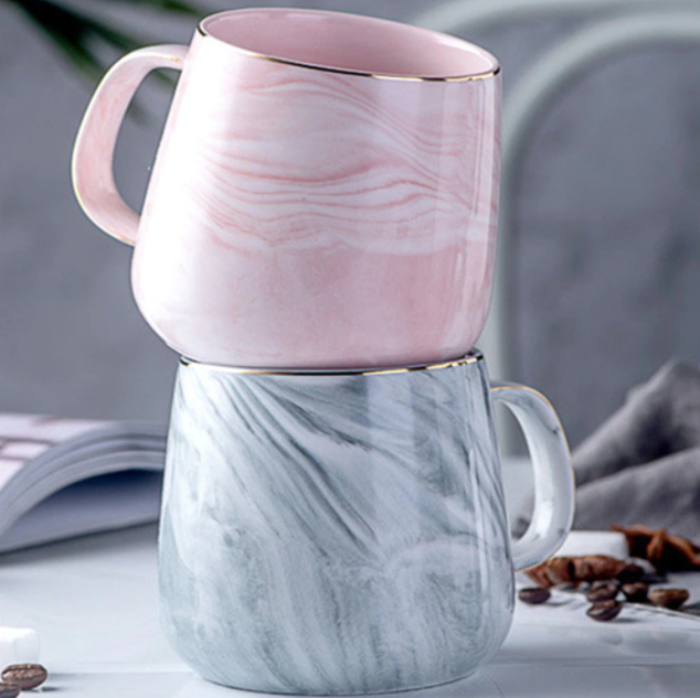 BowLift | Marble Ceramic Mug with Gold Inlay Handle Dishwasher Safe