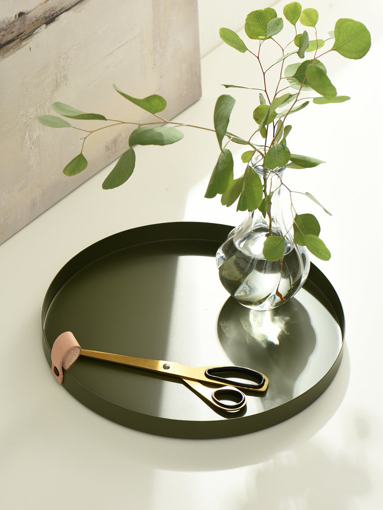Skanto | Nordic Style Leather Handle Wrought Iron Round Dish Plate Color Storage Plate Water Glass Plate Home Decoration