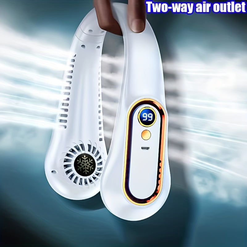 Stay cool and comfortable with this USB-rechargeable neck fan with 5 speed levels - Digital display and bladeless! | Karnz