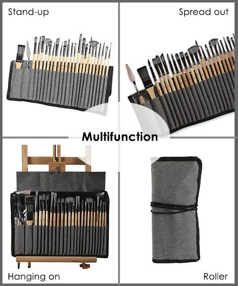 Professional Art Brushes with natural wooden handles Set
