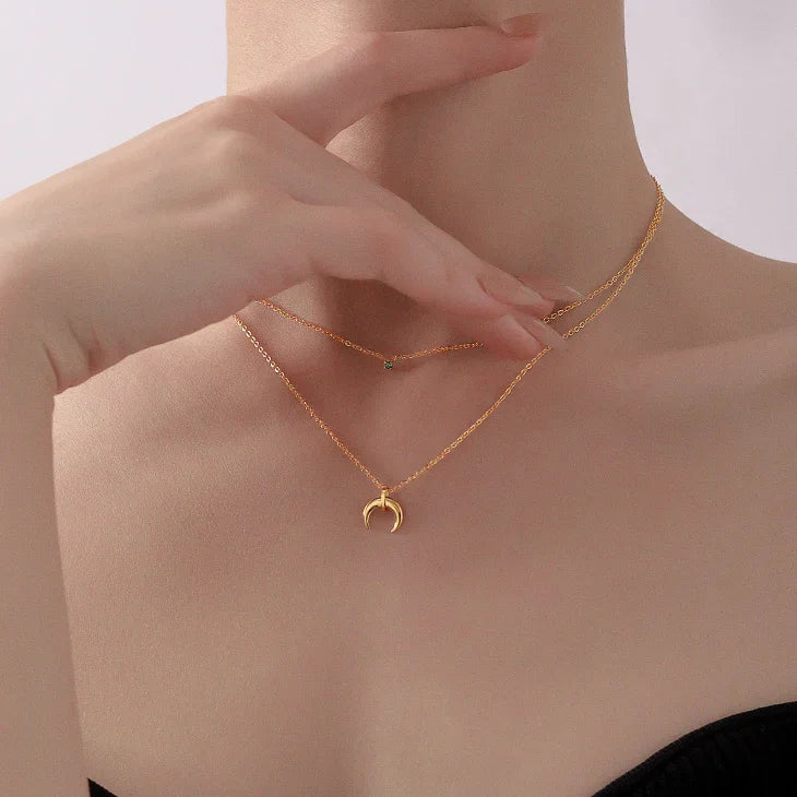Elegant Green Diamond Double Half Moon Necklace - Selina Collection