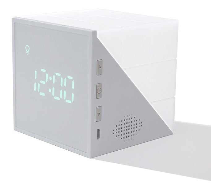 Skanto | Cube Alarm Clock, with Colorful Lights, Voice-Controlled Night Light, Timer, Temperature Display, and Long Battery Life, for Home & Office
