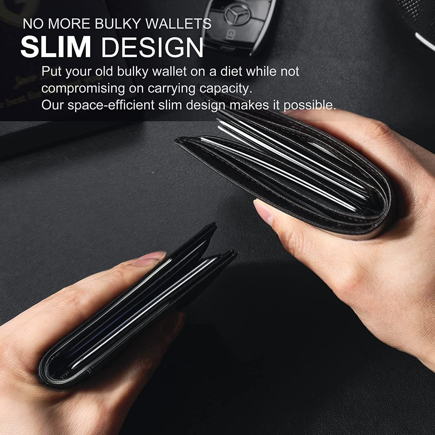 BowLift | Men’s Slim RFID Wallet | Leather Card Holder | Black