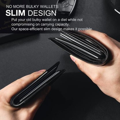 BowLift | Men’s Slim RFID Wallet | Leather Card Holder | Black