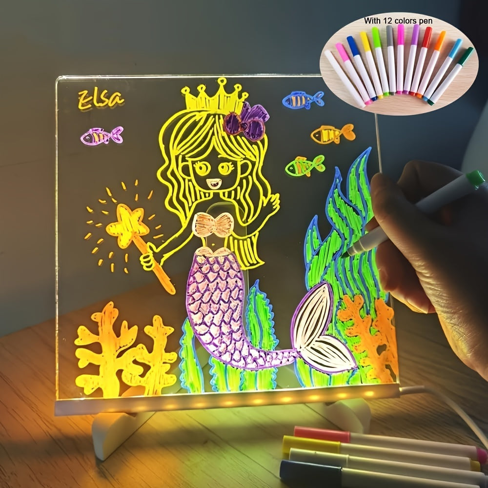 Skanto | USB LED Notepad with 12 Colored Pens - Light Message Board for Office & Home