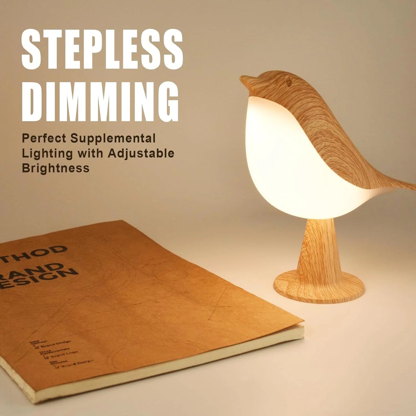 Skanto | Touch-Controlled Wooden Bird Night Light - Rechargeable LED Bedside Lamp