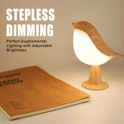 Skanto | Touch-Controlled Wooden Bird Night Light - Rechargeable LED Bedside Lamp