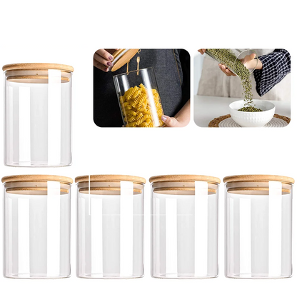 PureVorrat Glass Container Set – Storage Jars with Wooden Lid | Airtight & Stylish | Modern Kitchen Storage | Bowlift