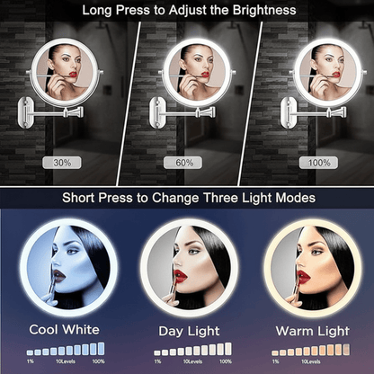 Skanto | LED Magnifying Mirror with Adjustable Light and Rechargeable Battery