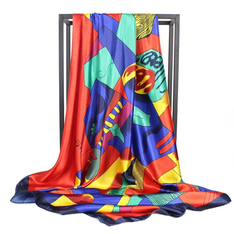 Skanto Skanto | Large Square Scarf Simulated Silk Scarf Versatile Scarf Scarf