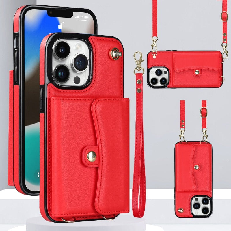 Leather shoulder bag with tote bag and lanyard for the iPhone