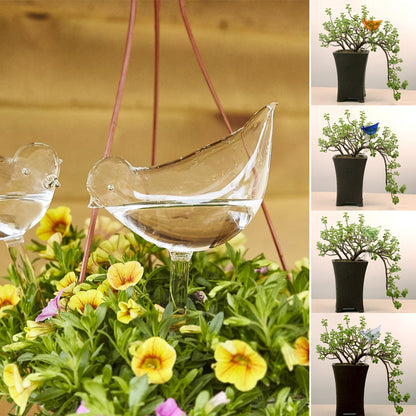 Self-watering glass birds