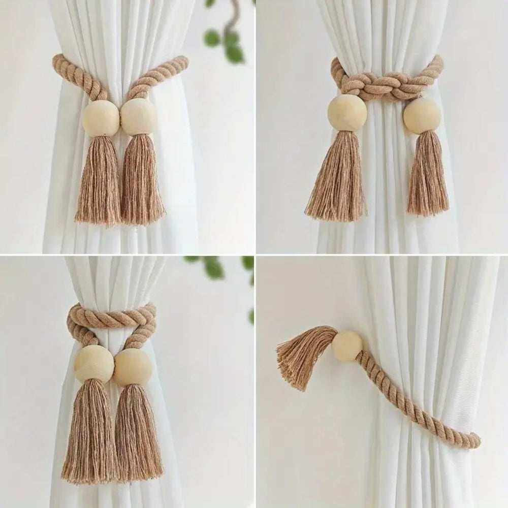 Skanto | Wooden Bead Tassel Curtain Holders | 2Pcs Set