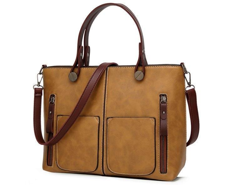 Cera - Double Front Pocket Vintage Tote Handbag | Bowlift