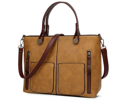 Cera - Double Front Pocket Vintage Tote Handbag | Bowlift