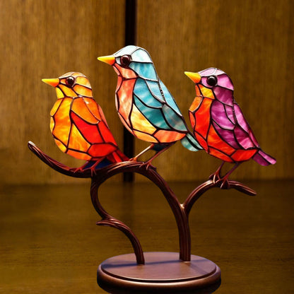 Birds on Branches Stained Acrylic Ornaments, Double Sided Multicolor Style | Bowlift