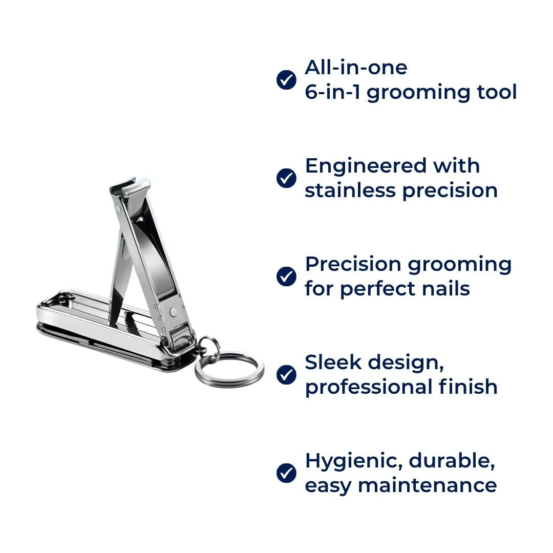 Function Nail Clipper Tool – 6-in-1 Grooming Gadget – Premium Stainless Steel – Compact Travel Carry for Busy Professionals Bowlift