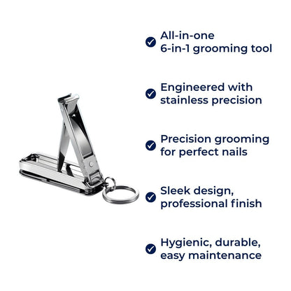 Function Nail Clipper Tool – 6-in-1 Grooming Gadget – Premium Stainless Steel – Compact Travel Carry for Busy Professionals Bowlift