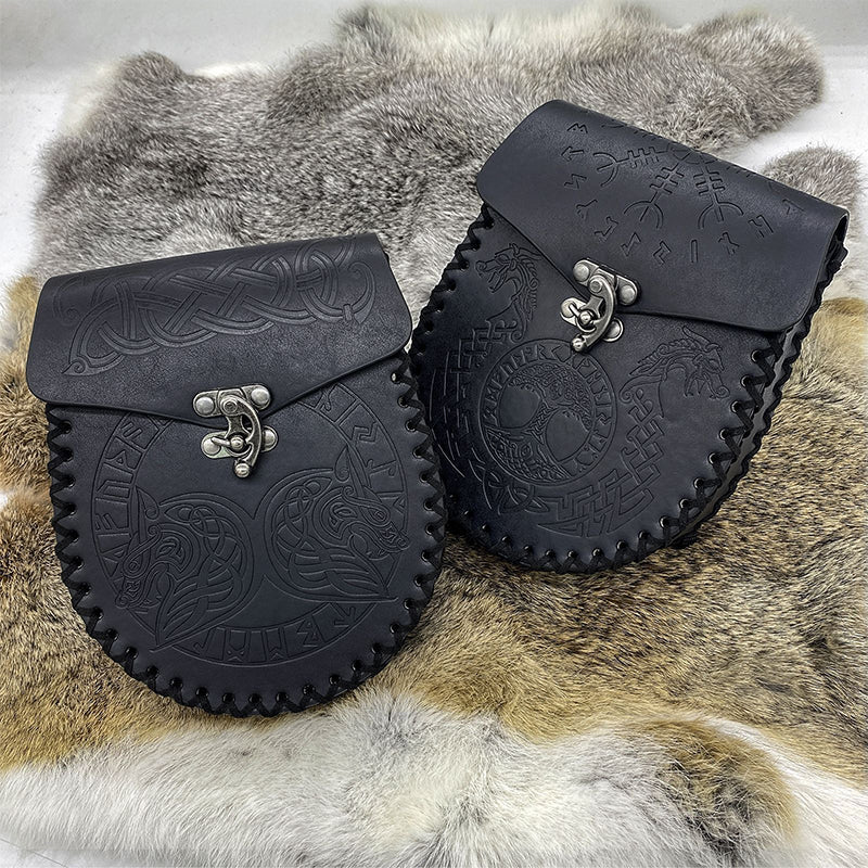medieval Nordic embossed leather belt pouch