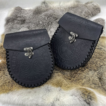 medieval Nordic embossed leather belt pouch