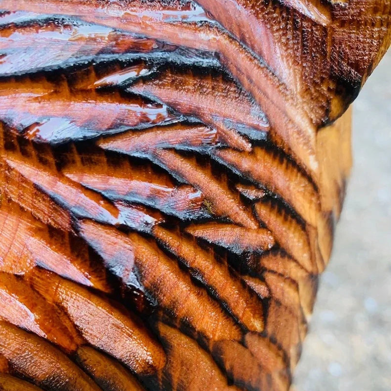 Cedar carved bear with solar lantern