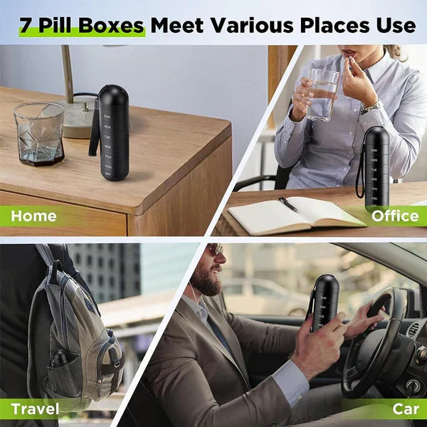 Skanto | MediSafe Weekbox – Waterproof Aluminum Pill Organizer with 7 Compartments