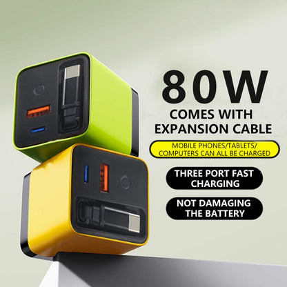 Brehn | 3 in 1 GaN Charger, scalable 80W MAX fast charging module with Type-C cable and 2 USB ports