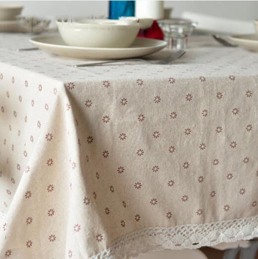 Cotton linen tablecloth with daisy pattern