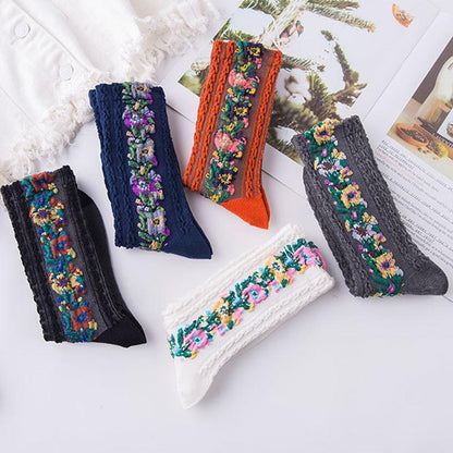 BowLift | Vintage socks with floral embroidery (5 pairs)