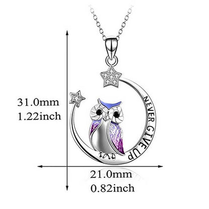 Never give up owl necklace