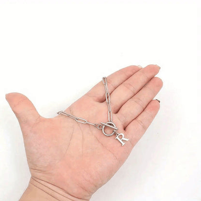 Karnz | Paperclip Initial Letter Circle Lock Necklace