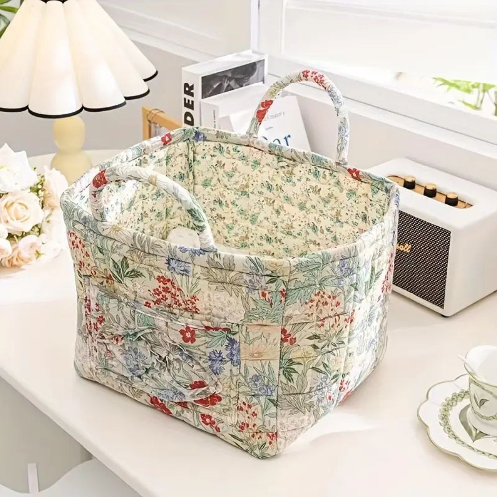 Norvo | Floral Canvas Storage Basket for Home Organization