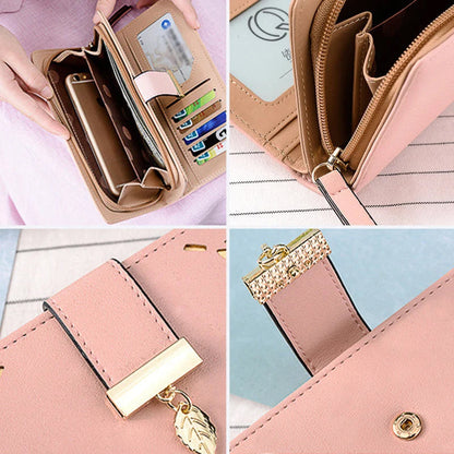 Long wallet for women with leaf pattern