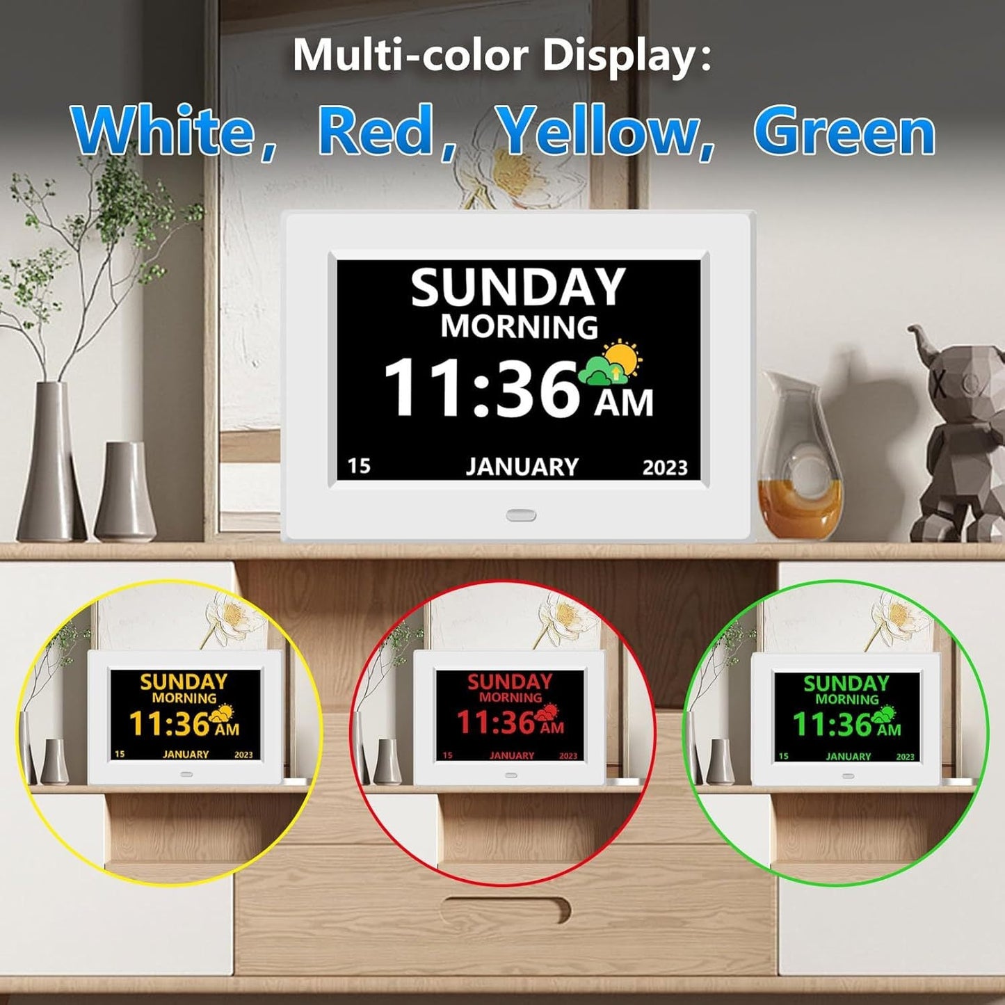 BowLift | 11.5-Inch Digital Calendar Day Clock with 19 Reminders – Claryon