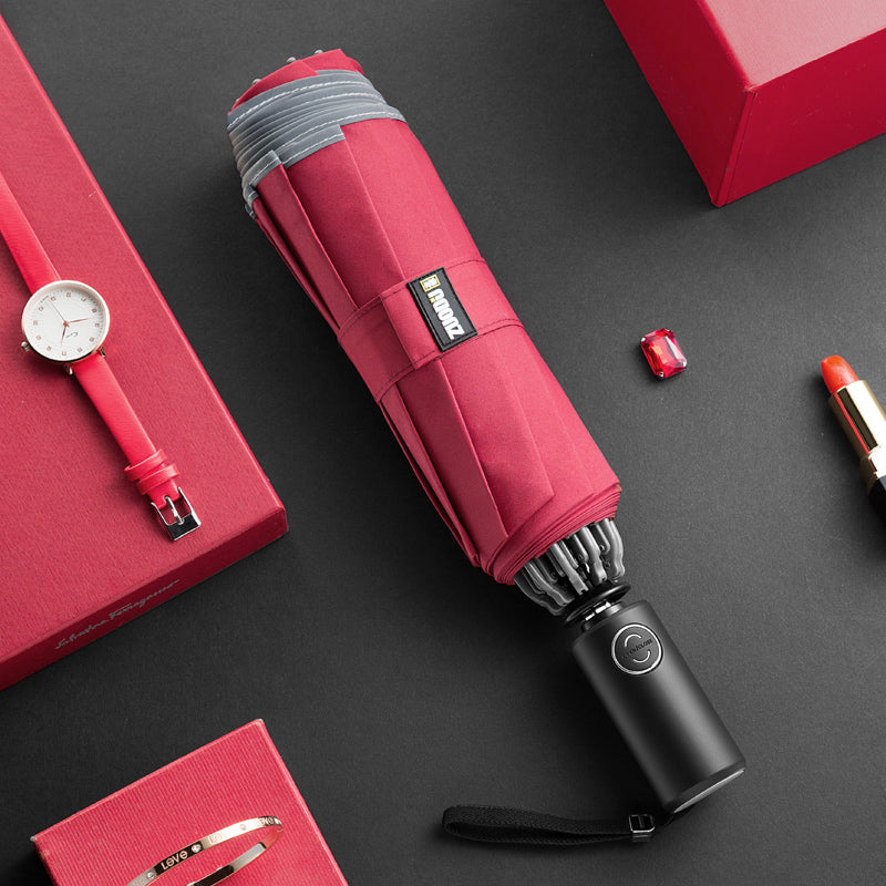 Skanto | Windproof Inverted Folding Umbrella with LED, Auto Open/Close Design, Safety Reflective Strip, and Strong 10 Ribs