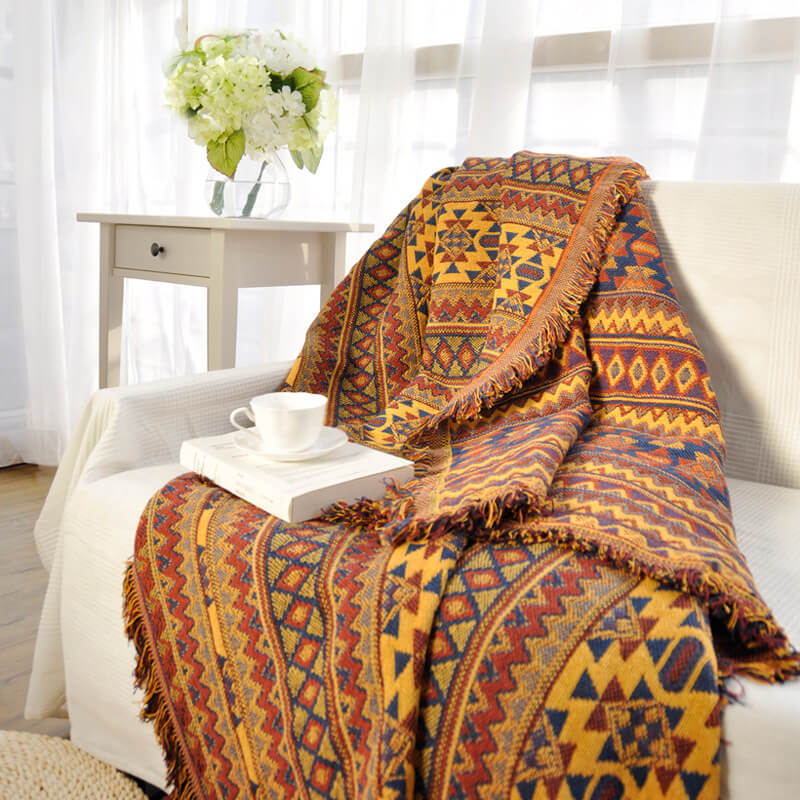 Bohemian knitted throw blankets for sofa decor