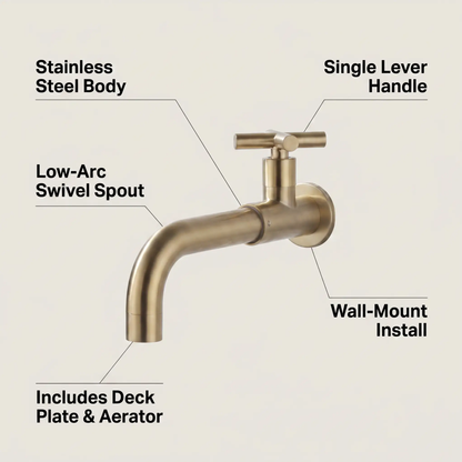 BowLift | Contemporary Wall-Mounted Bathroom Faucet Cross Handles Stainless Steel Faucet
