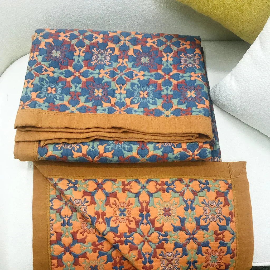 BowLift | Orange & Blue Pattern Six-Layer Cotton Quilt - TerraLoom