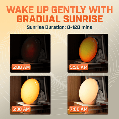 Skanto | Wake-Up Sun Lamp Alarm Clock | Gradual Sunrise Glow & Customizable Sounds for Gentle Mornings