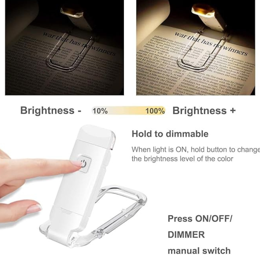 Skanto | Reading Light - Adjustable LED Clip Light with Rechargeable Battery, USB Powered for Bedside Reading, Best for Bookworms and Kids