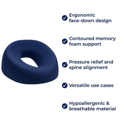 FaceEase | Face‑Down Pillow – Pressure Relief Support – Contoured Memory Foam – Ideal for Massage Beauty & Stomach Sleeping Bowlift