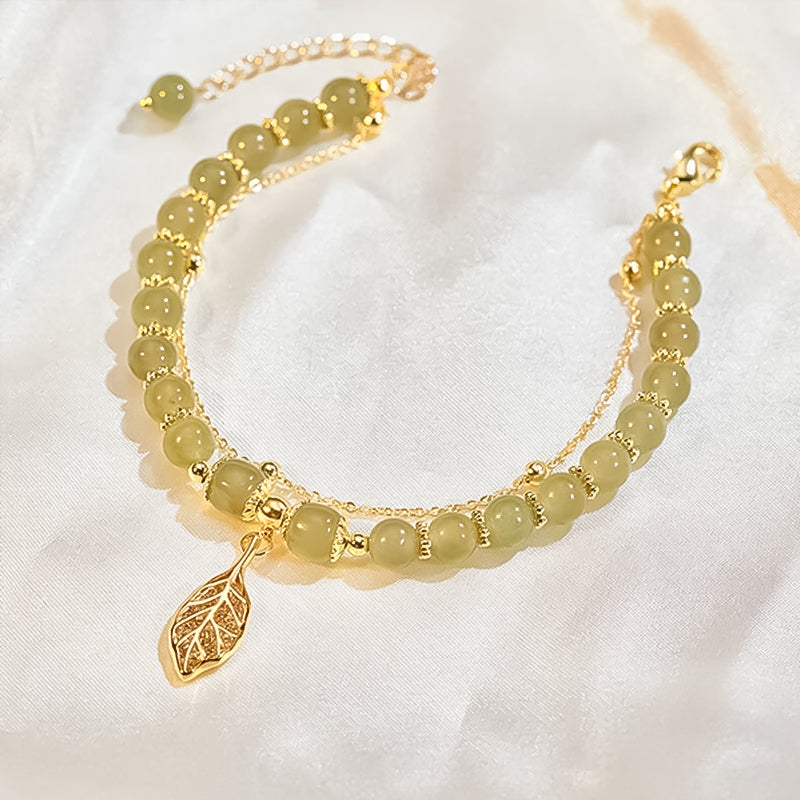 Skanto | Hetian Jade Leaf Gold Bracelet