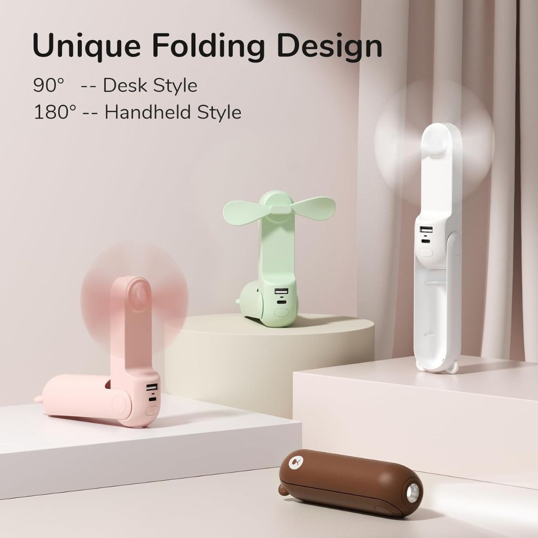 3 In 1 Handheld Mini Ventilator | USB Rechargeable, Foldable Design & Ideal for Travel, Camping and Outdoor Activities | Karnz