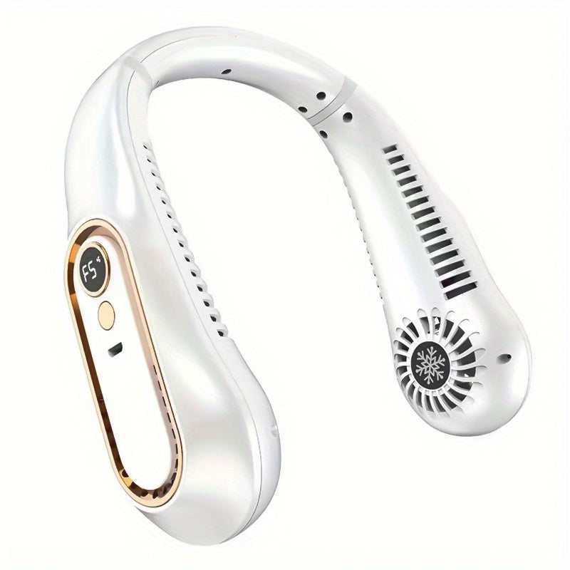 Stay cool and comfortable with this USB-rechargeable neck fan with 5 speed levels - digital display and bladeless! | Brehn