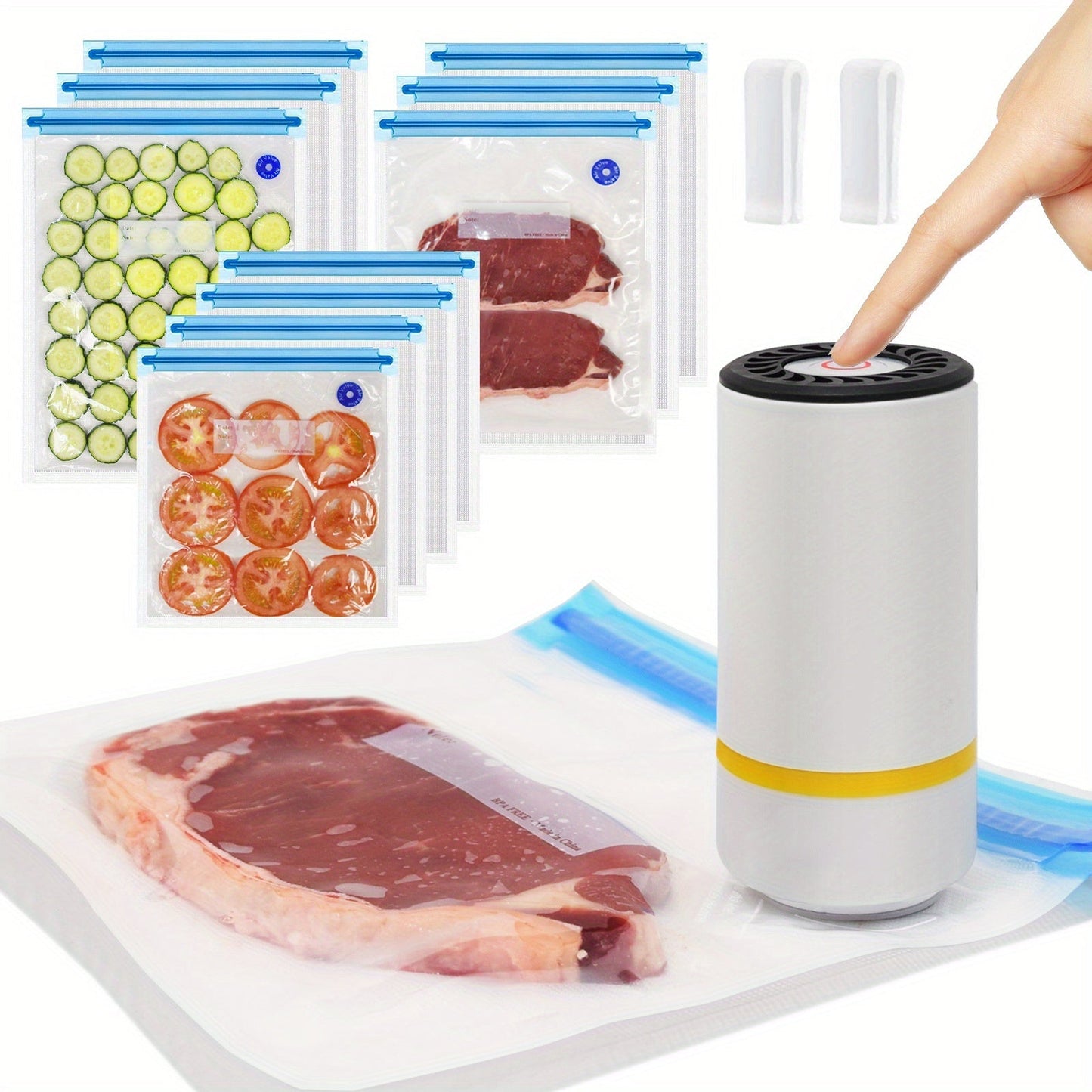 Skanto | Handheld Electric Vacuum Sealer with Vacuum Storage Bags - Includes 3 Sizes (4x8,5", 3x11", 3x13,5"), Vacuum Seal Zipper Bags, and Electric Pump